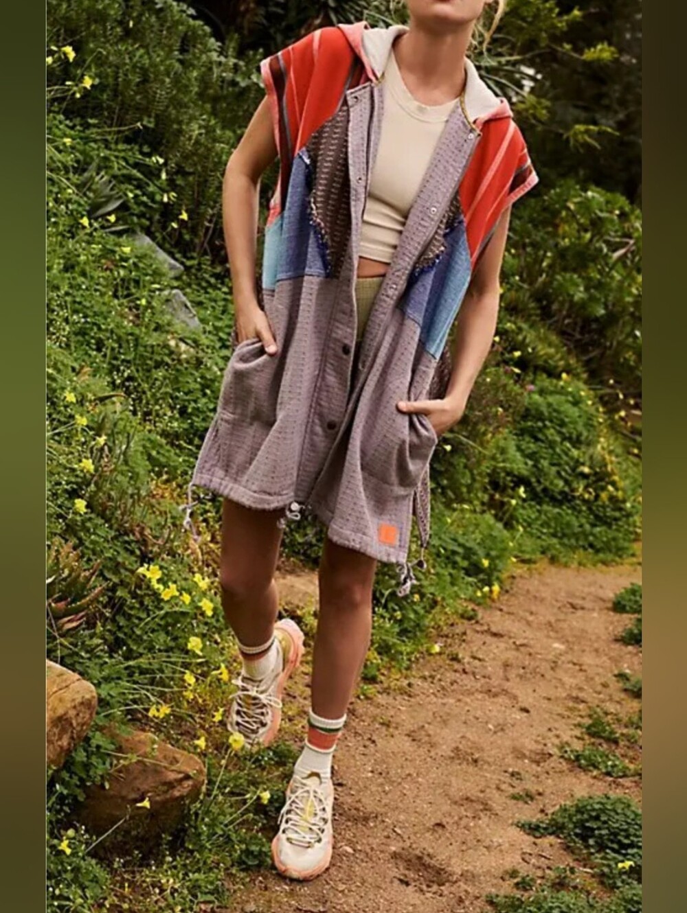 Free People Sun Bum Oversized Long Patchwork  Vest
